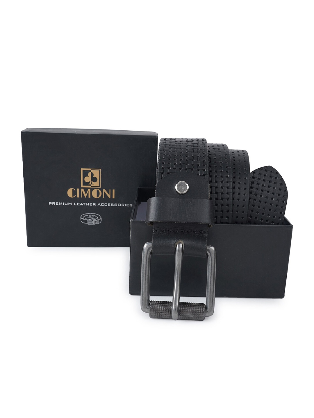 

CIMONI Men Textured Leather Formal Belt, Black