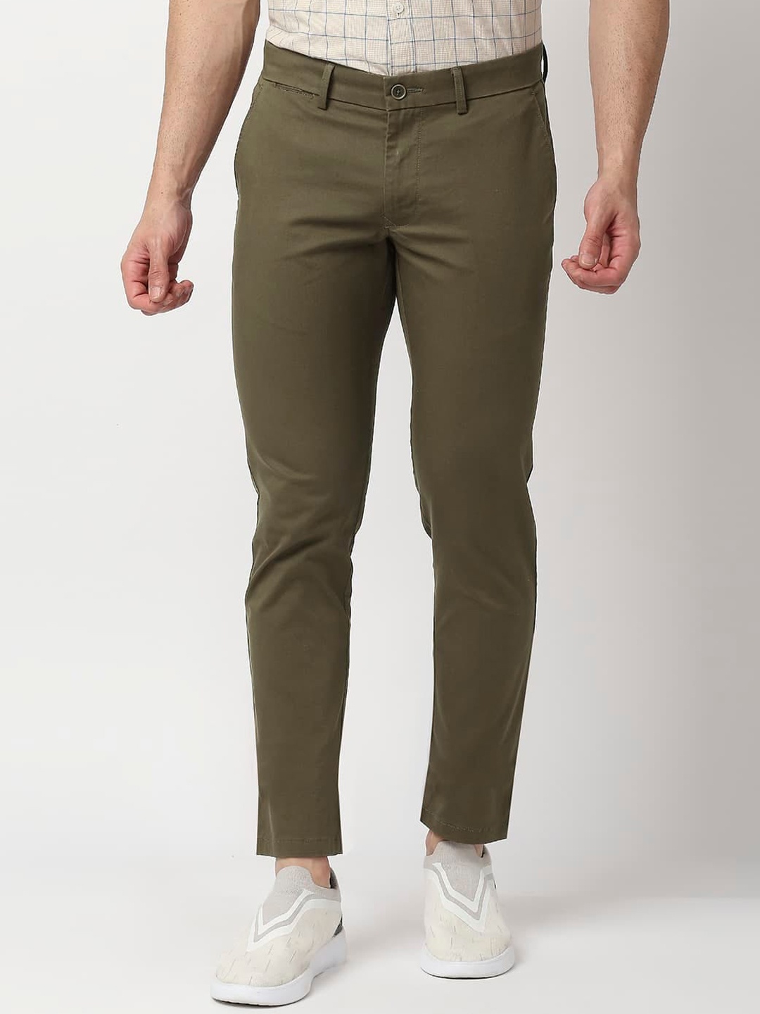 

Basics Men Mid Rise Tapered Fit Cotton Chinos Trousers, Khaki