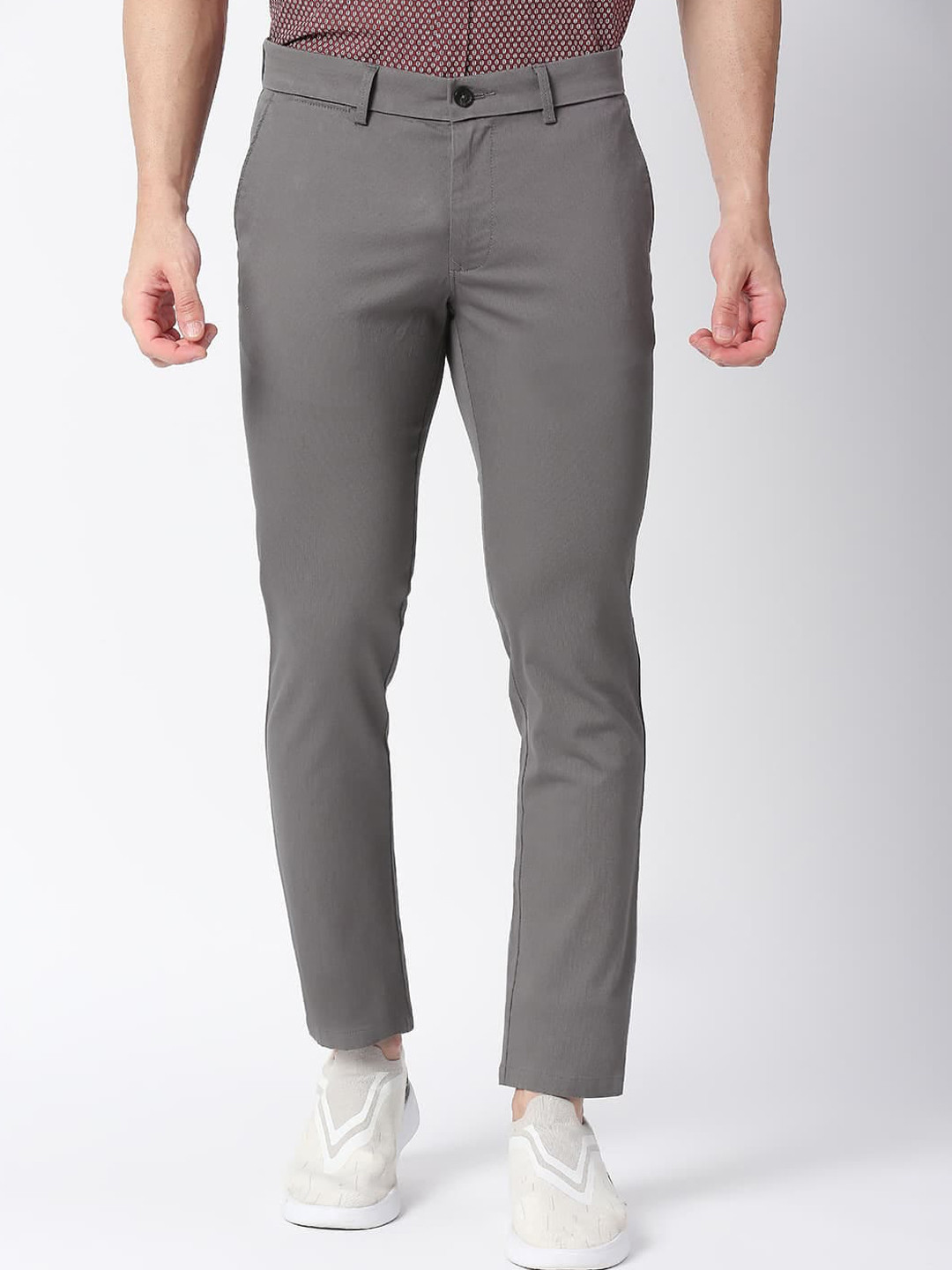 

Basics Men Mid Rise Tapered Fit Cotton Chinos Trousers, Grey