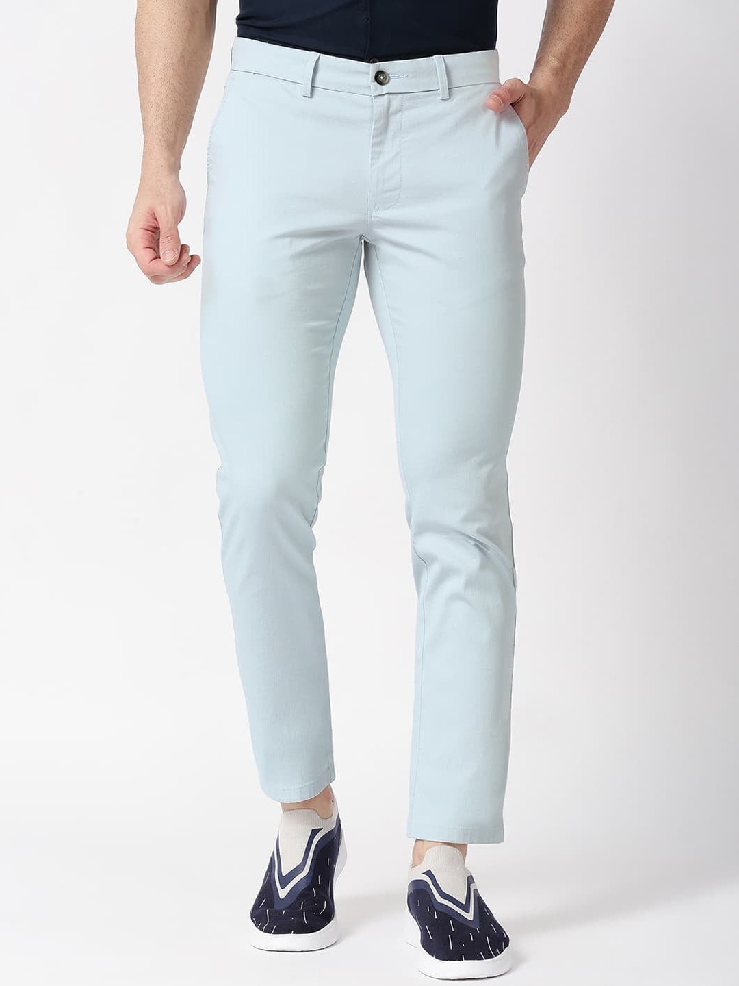 

Basics Men Tapered Fit Cotton Casual Trousers, Grey