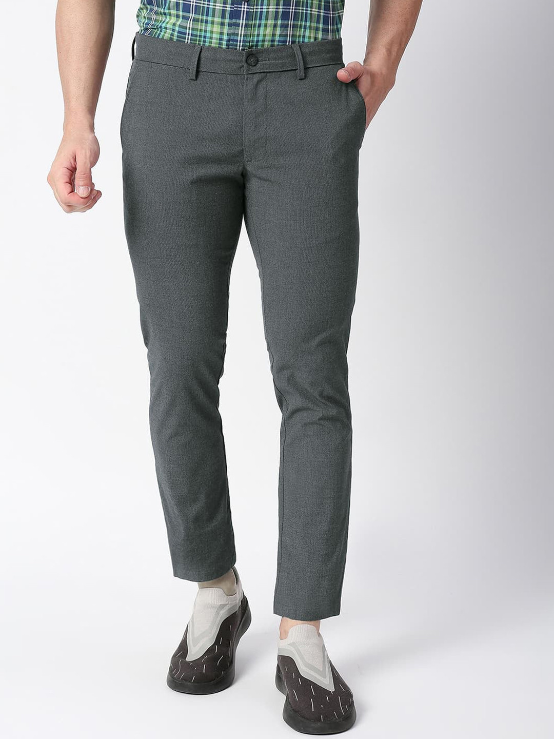 

Basics Men Tapered Fit Cotton Casual Trousers, Grey