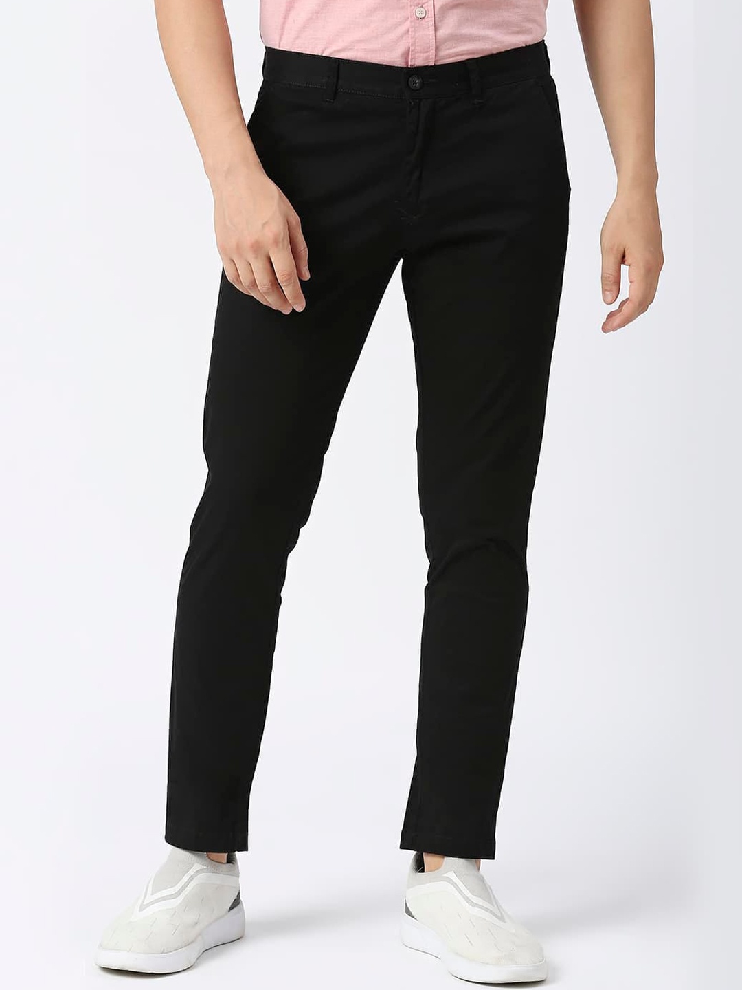 

Basics Men Tapered Fit Cotton Casual Trousers, Black