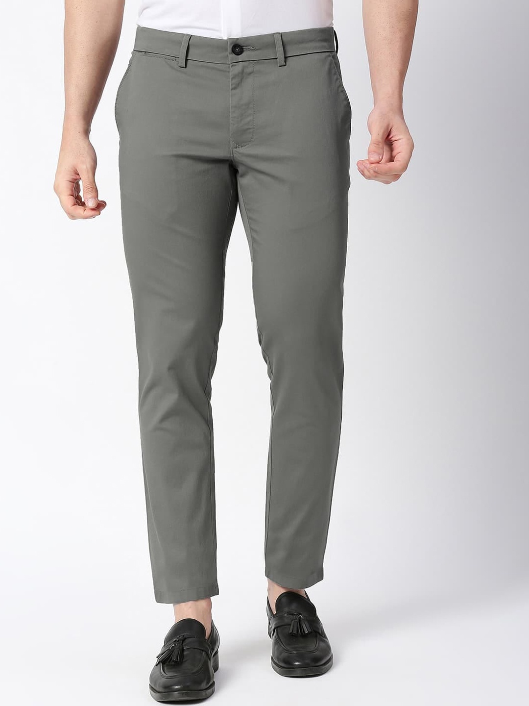 

Basics Men Tapered Fit Cotton Casual Trousers, Grey