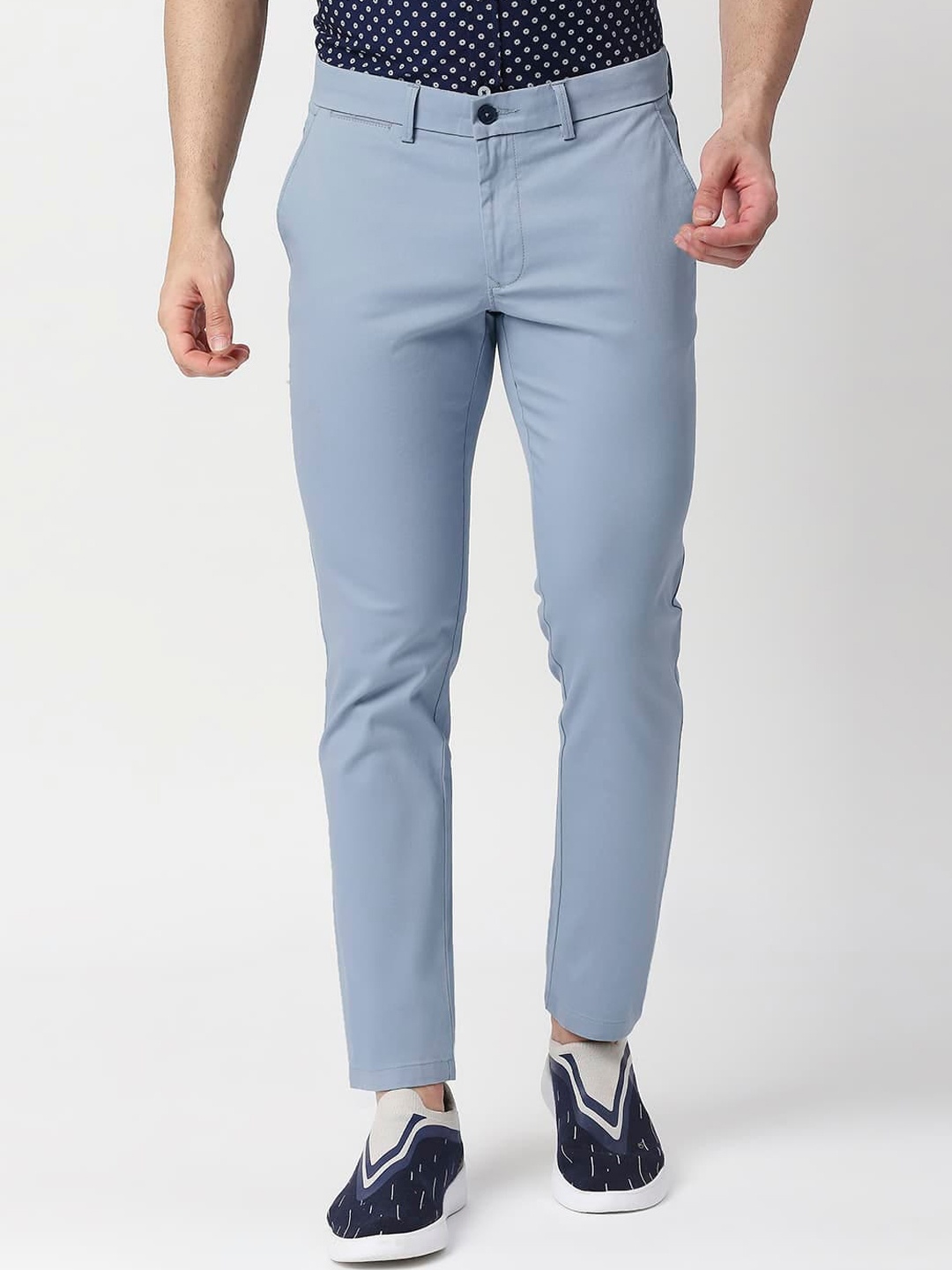 

Basics Mid Rise Tapered Fit Cotton Trousers, Blue