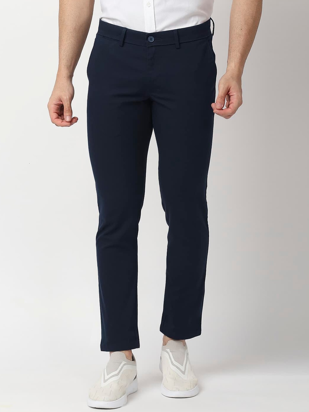 

Basics Mid Rise Tapered Fit Cotton Trousers, Blue