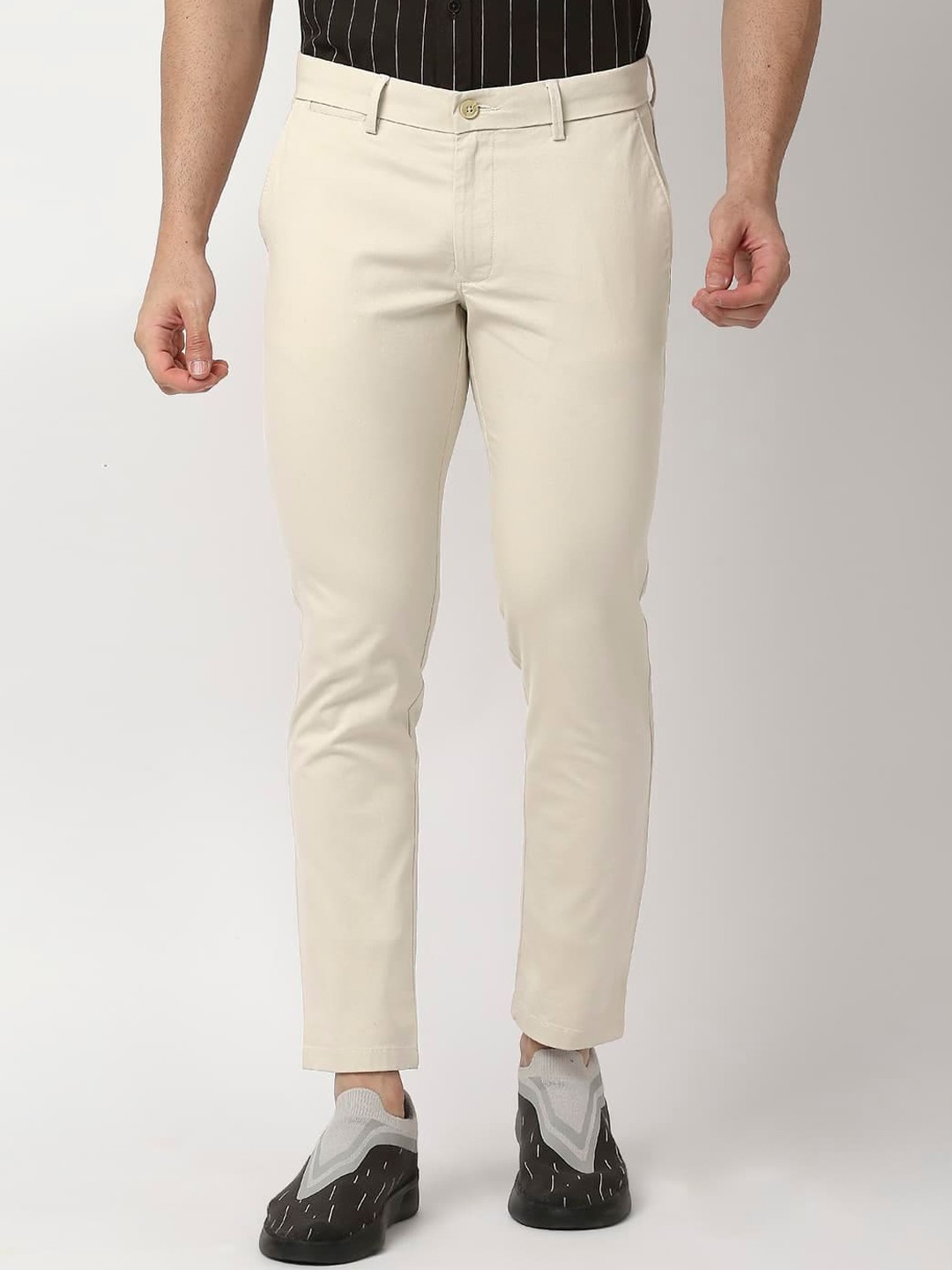 

Basics Men Tapered Fit Mid-Rise Cotton Regular Trousers, Beige