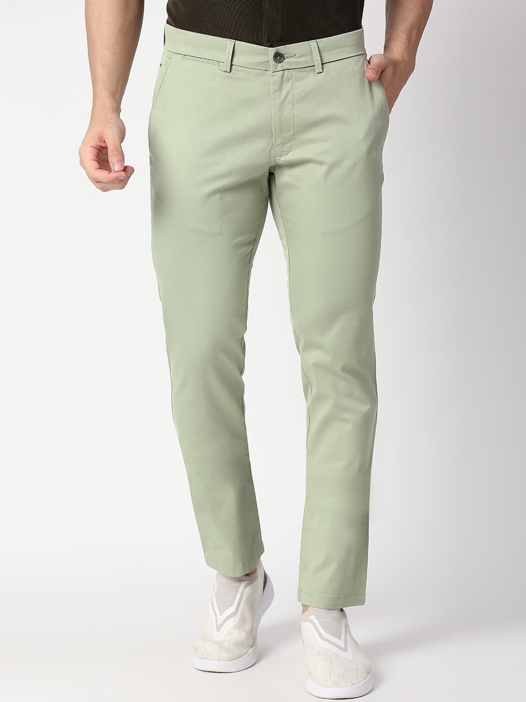 

Basics Men Tapered Fit Mid-Rise Cotton Trousers, Green