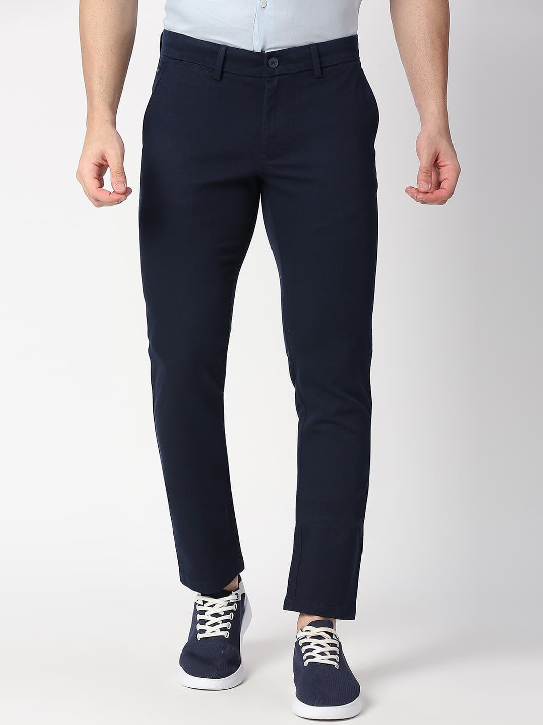 

Basics Men Tapered Fit Mid-Rise Cotton Trousers, Blue