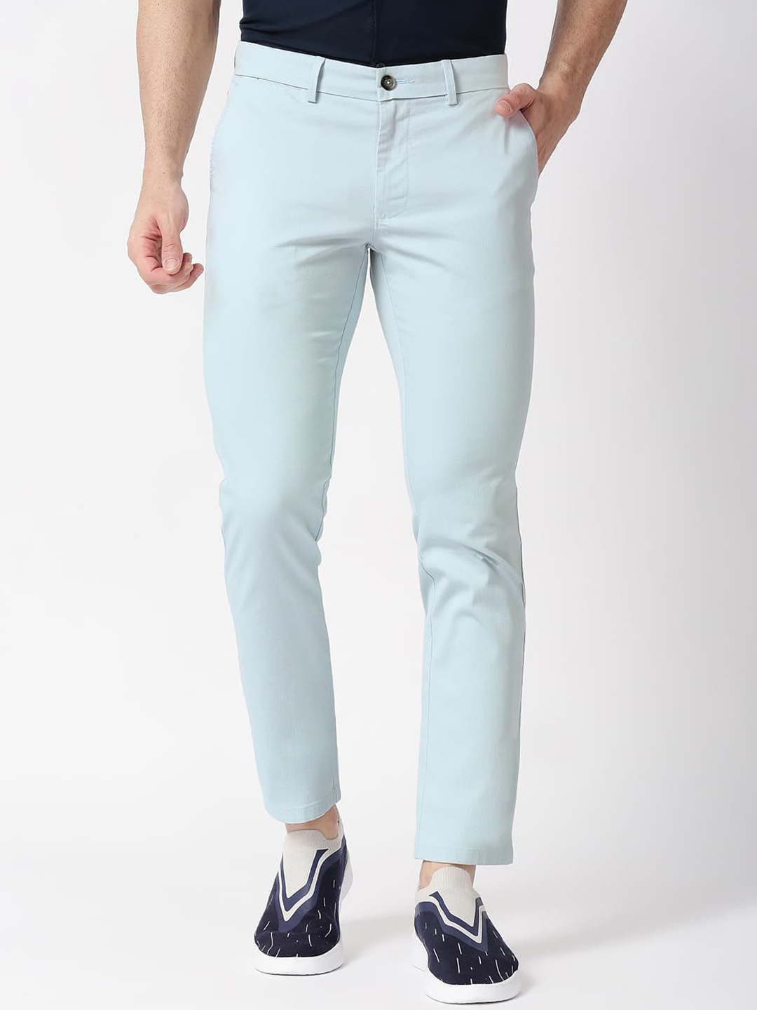 

Basics Men Tapered Fit Mid-Rise Cotton Chinos Trousers, Grey