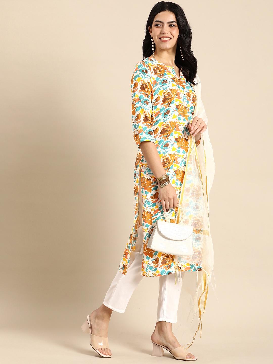 

Anouk Ethnic Motifs Printed Regular Kurta with Trousers & Dupatta, White