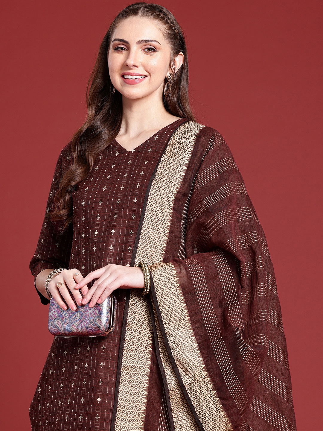 

Anouk Ethnic Motifs Embroidered Regular Thread Work Kurta with Palazzos & Dupatta, Maroon