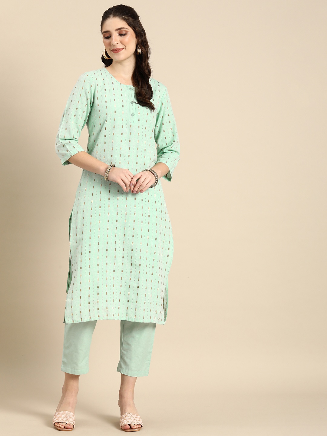 

Anouk Women Woven Design Kurta & Trousers, Green