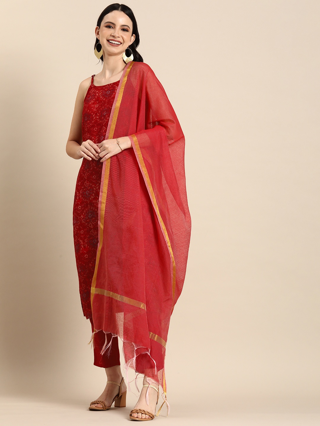 

Anouk Ethnic Motifs Printed Regular Kurta With Trousers & With Dupatta, Maroon