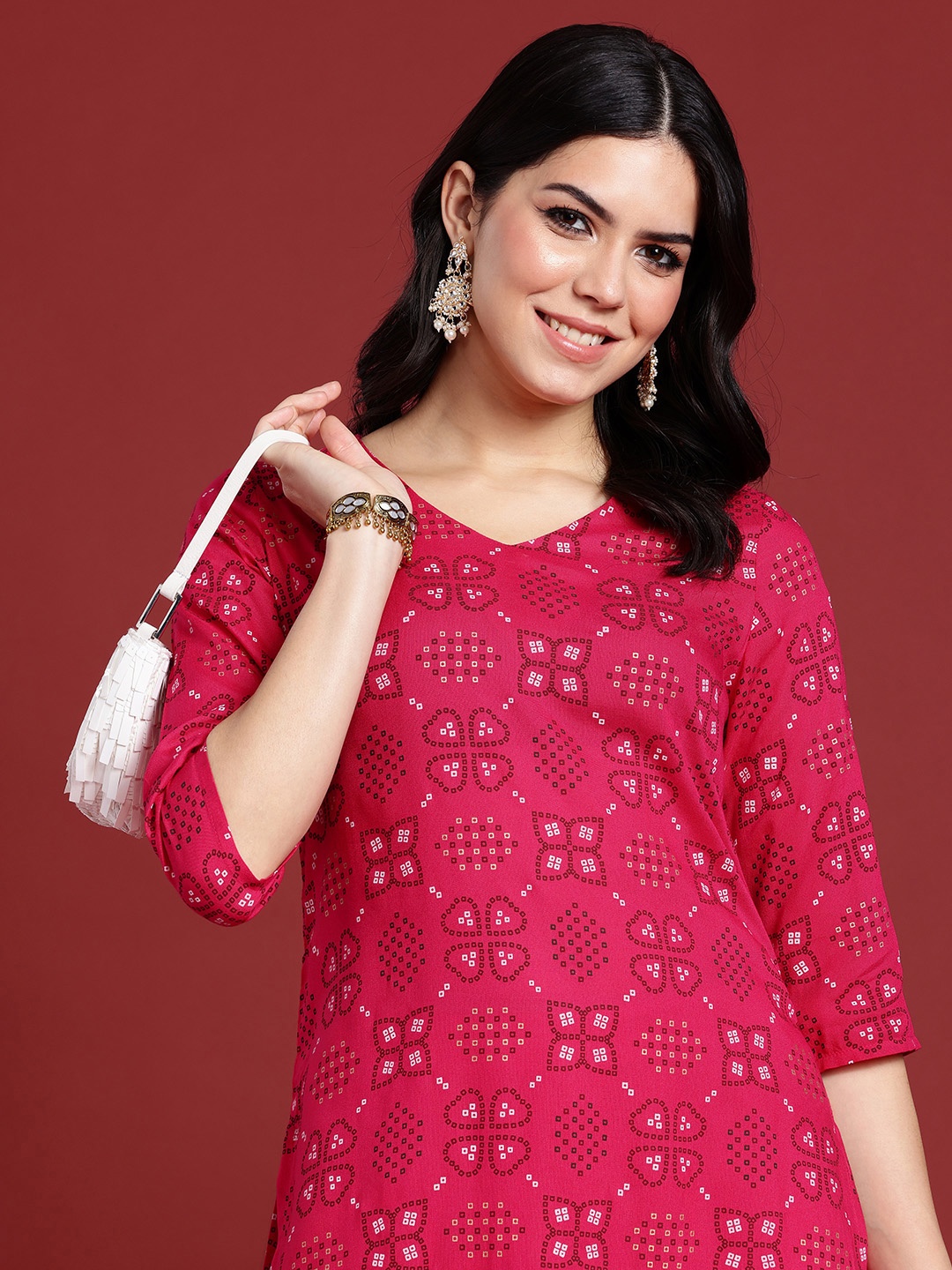 

Anouk Women Printed Regular Kurta With Palazzos, Pink
