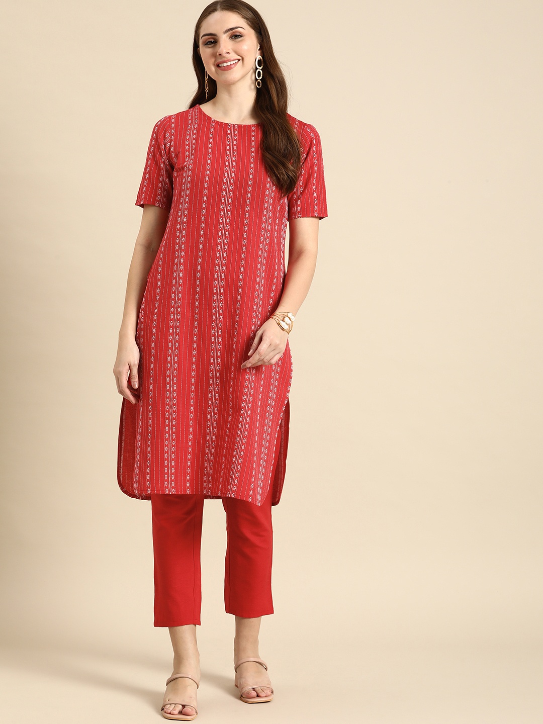 

Anouk Women Woven Design Regular Kurta With Trousers, Red