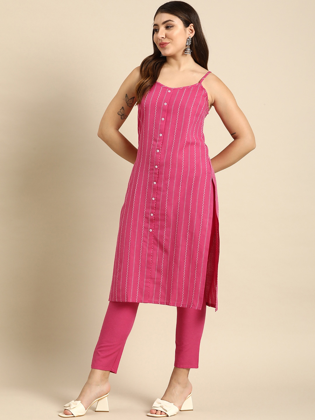 

Anouk Women Woven Design Regular Kurta With Trousers, Pink