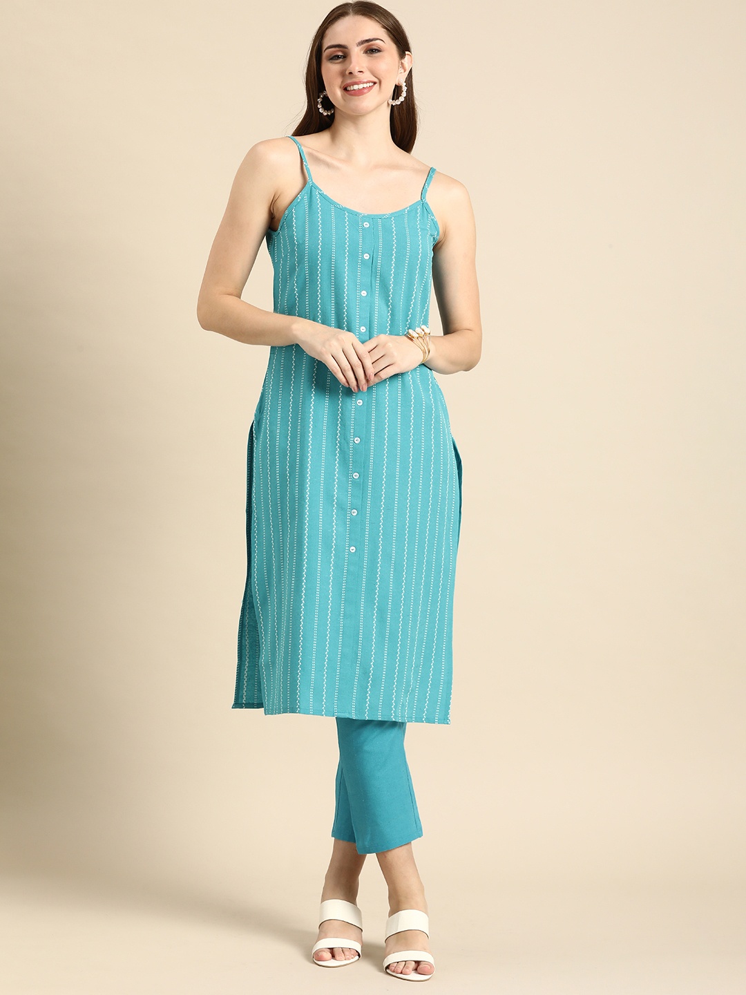 

Anouk Women Woven Design Regular Kurta With Trousers, Blue