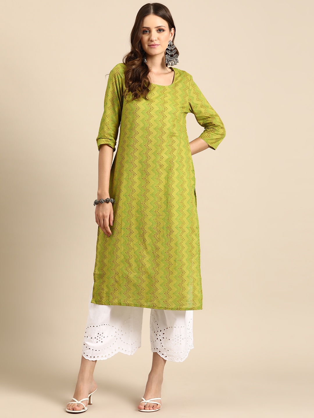 

Anouk Chevron Printed Pure Cotton Kurta, Green