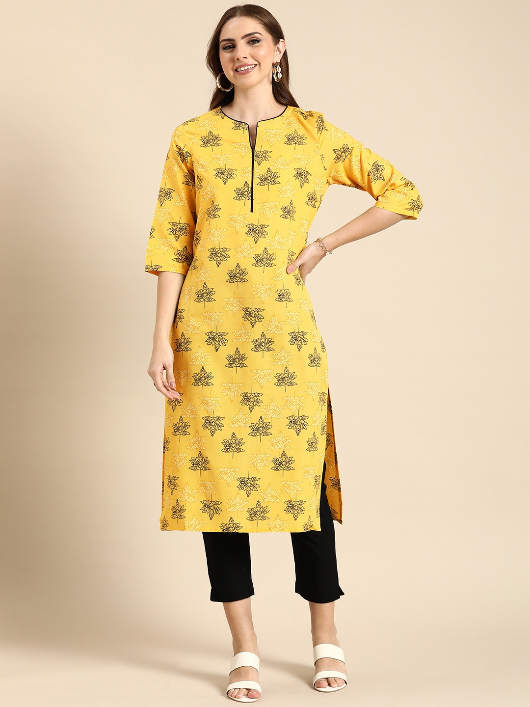 

Anouk Ethnic Motifs Printed Kurta, Yellow