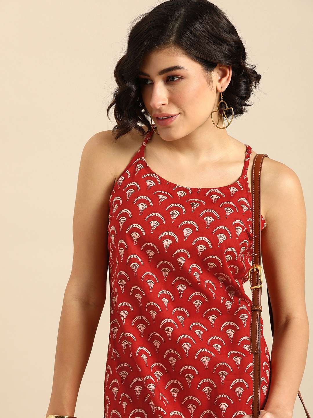 

Anouk Shoulder Straps Ethnic Motifs Printed Pure Cotton Kurta, Red