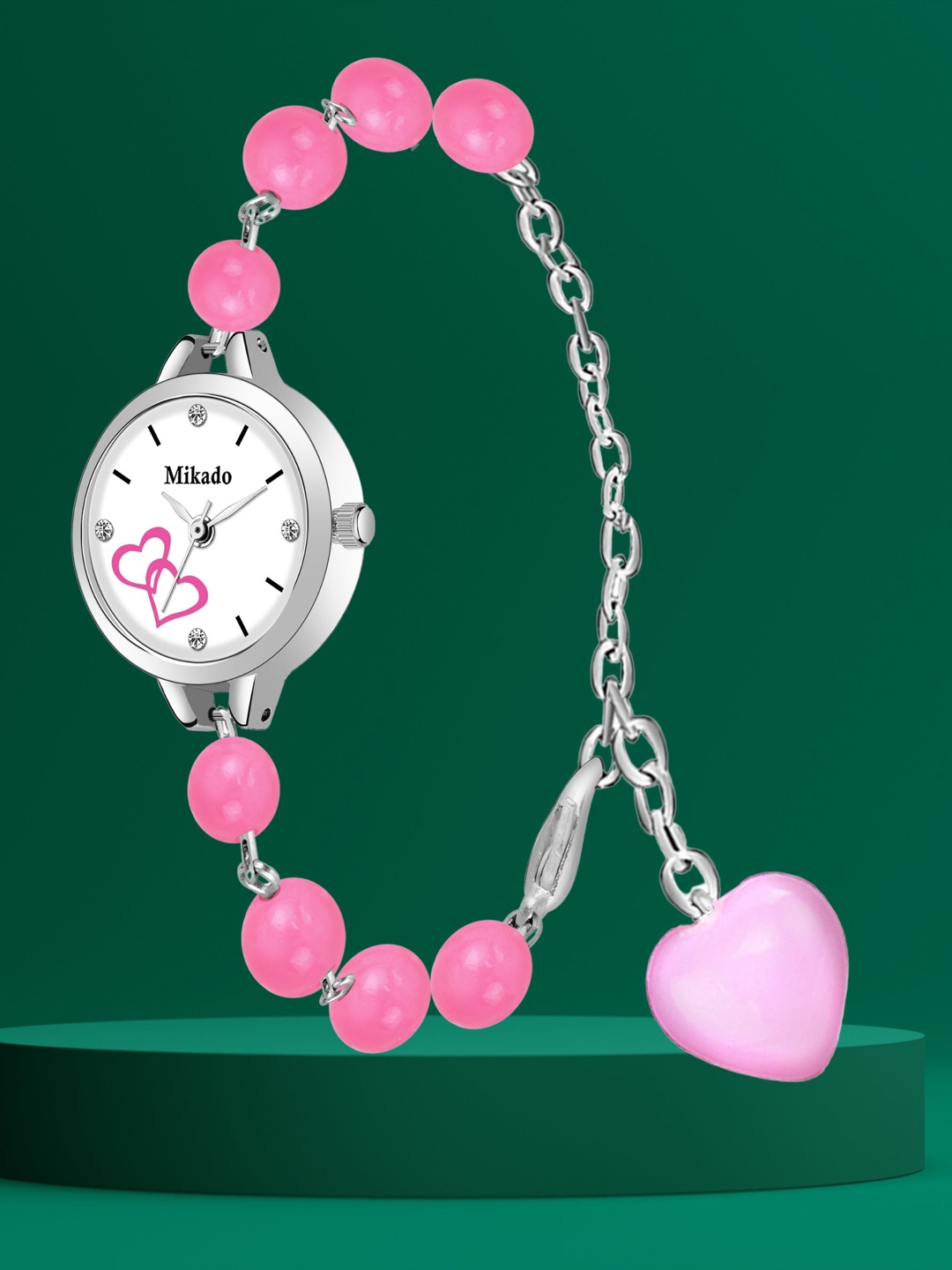 

Mikado Women Bracelet Style Straps Analogue Watch Pink Bead Watch, White