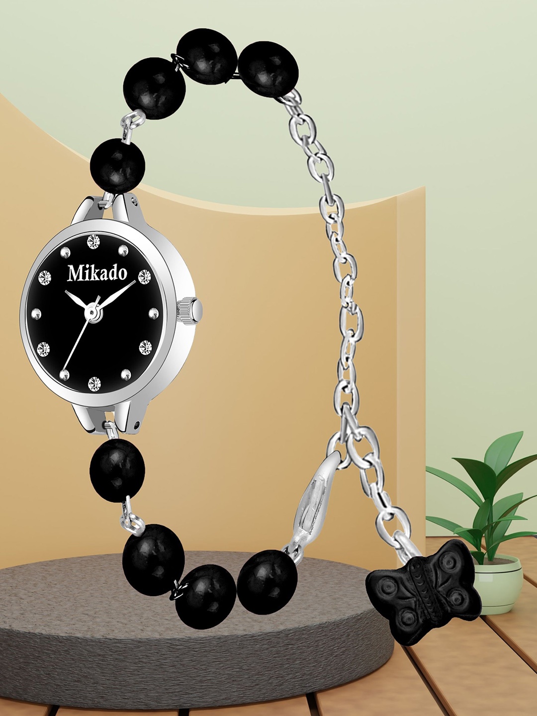 

Mikado Women Water Resistant Round Dial Bracelet Style Straps Analog Watch- Black Wom