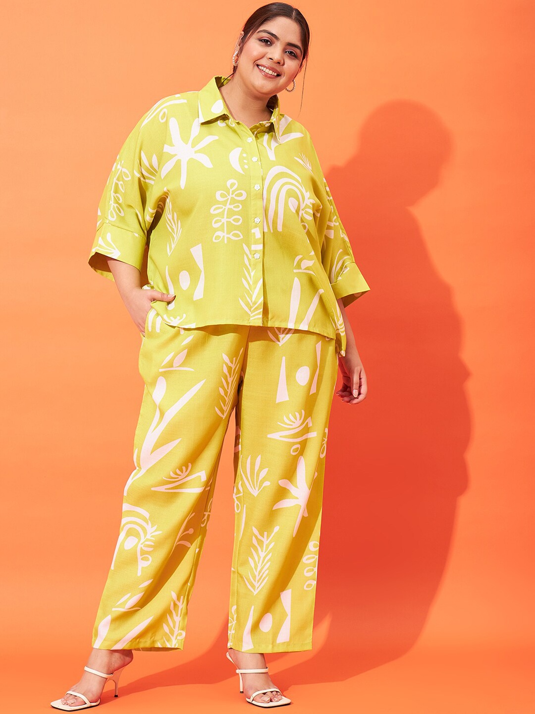

Athena Ample Printed Shirt With Palazzos Co-Ords, Green