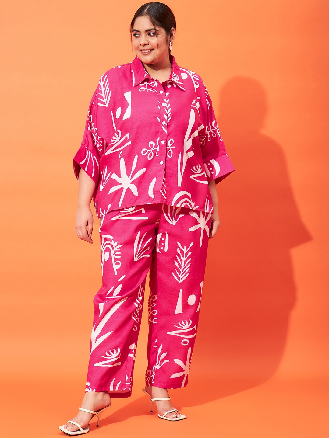 

Athena Ample Printed Linen Collar Neck Shirt With Trousers Co-Ords, Fuchsia