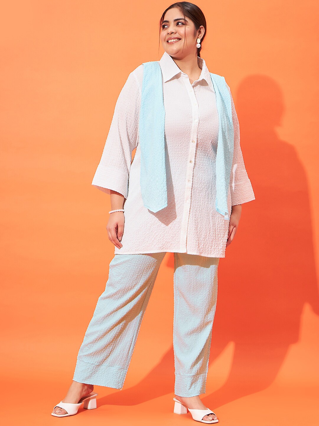 

Athena Ample Solid Shirt With Pants Co-Ords, White