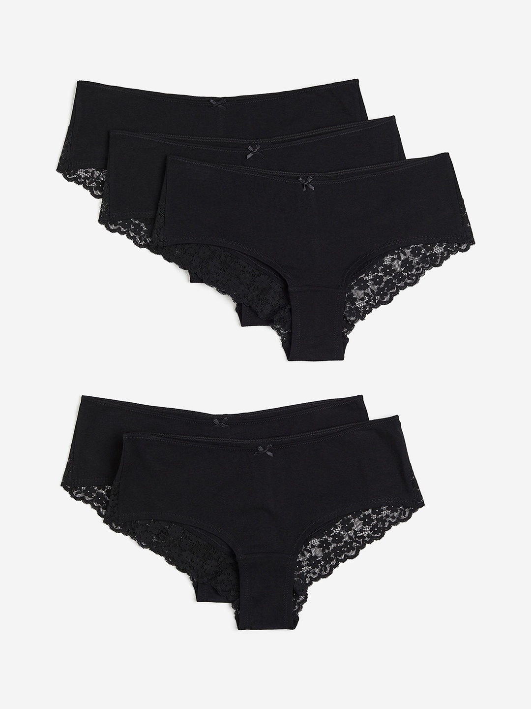 

H&M 5-Pack Lace-Trimmed Cotton Hipster Briefs, Black