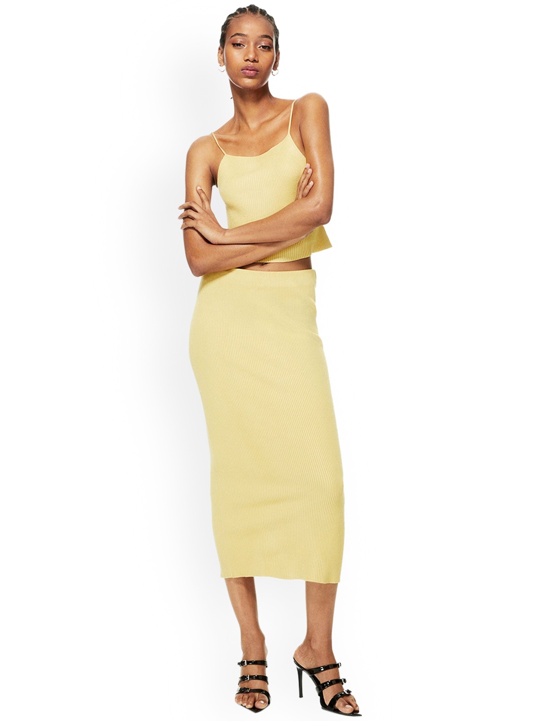 

H&M Rib-Knit Skirt, Yellow