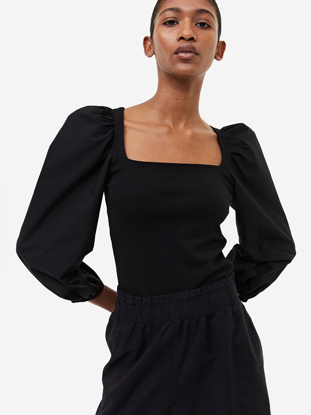 

H&M Puff-Sleeved Top, Black