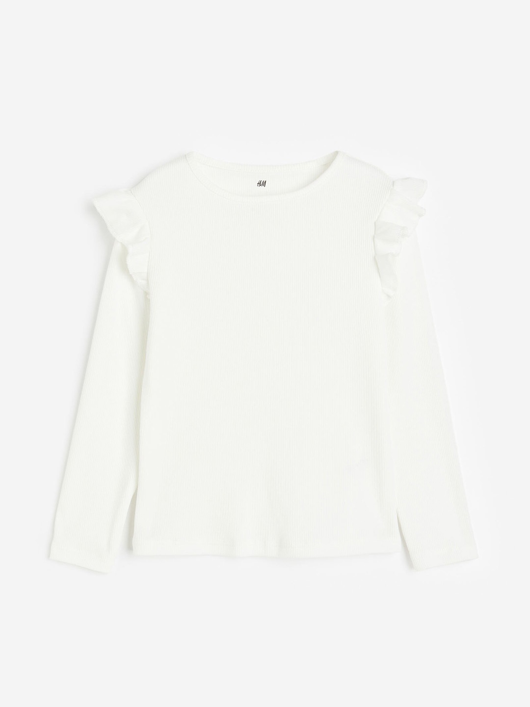 

H&M Girls Flounce-Trimmed Ribbed Top, White