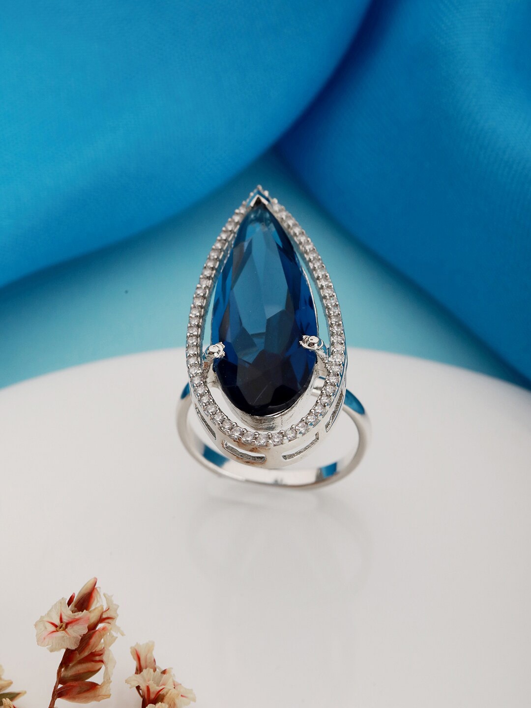 

Saraf RS Jewellery CZ Studded Adjustable Finger Ring, Silver