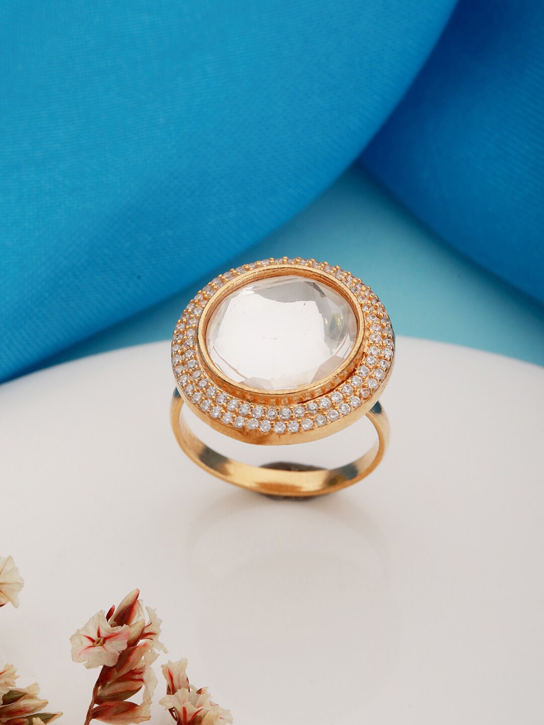 

Saraf RS Gold-Plated AD & Kundan-Studded Adjustable Finger Ring