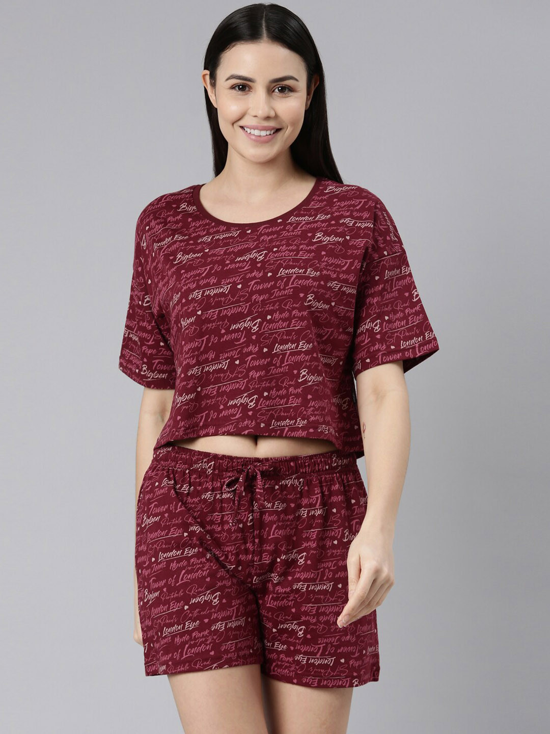 

Pepe Jeans Typography Printed Pure Cotton Night suit, Maroon