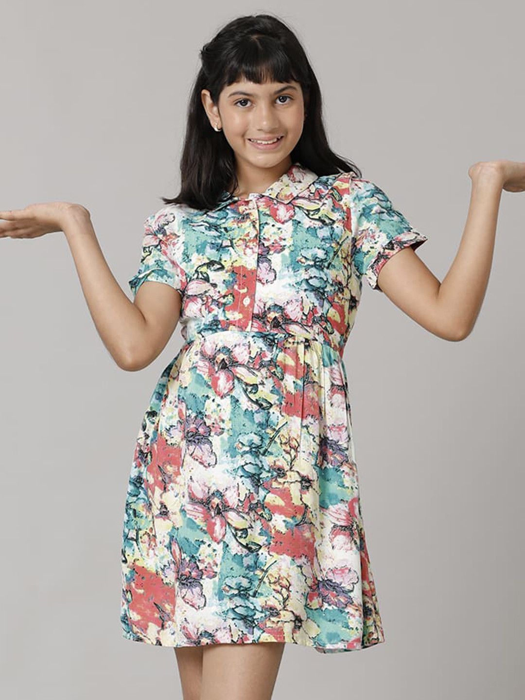 

UNDER FOURTEEN ONLY White Floral Print A-Line Dress