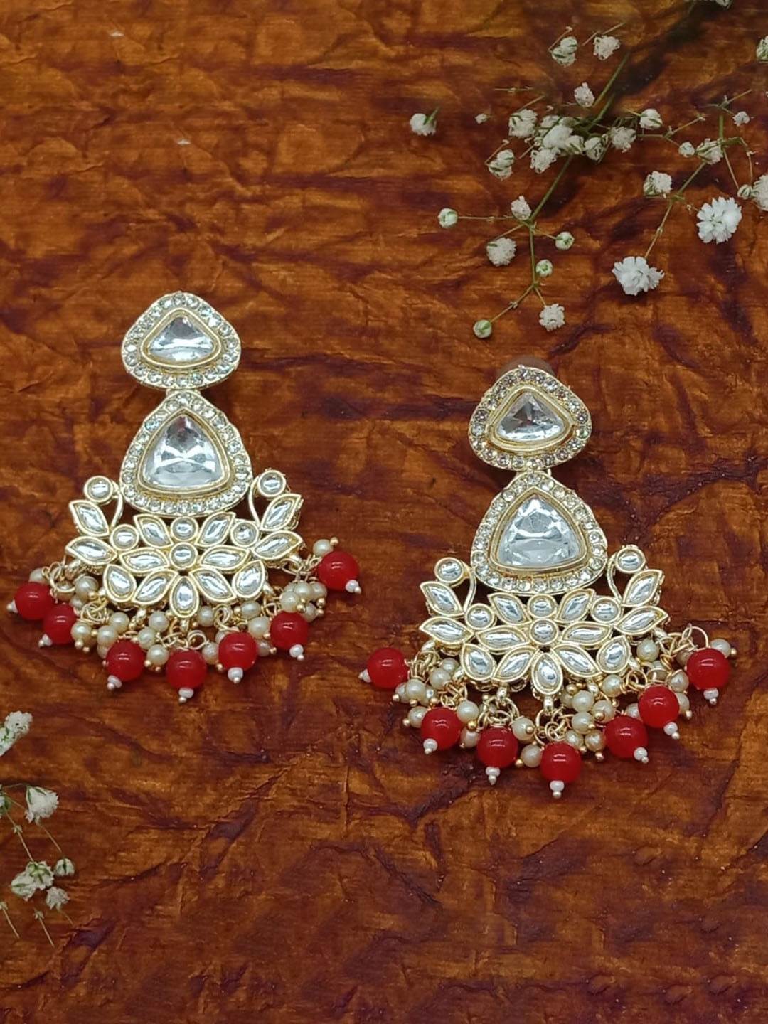 

AASHISH IMITATION Gold-Plated Kundan Studded Contemporary Drop Earrings