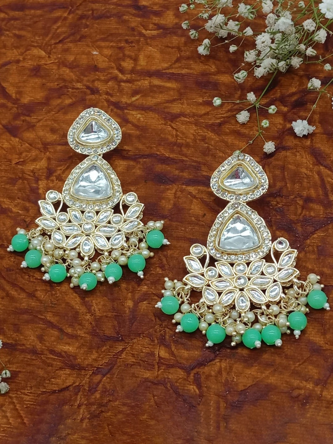 

AASHISH IMITATION Gold-Plated Contemporary Kundan Studded & Beaded Drop Earrings