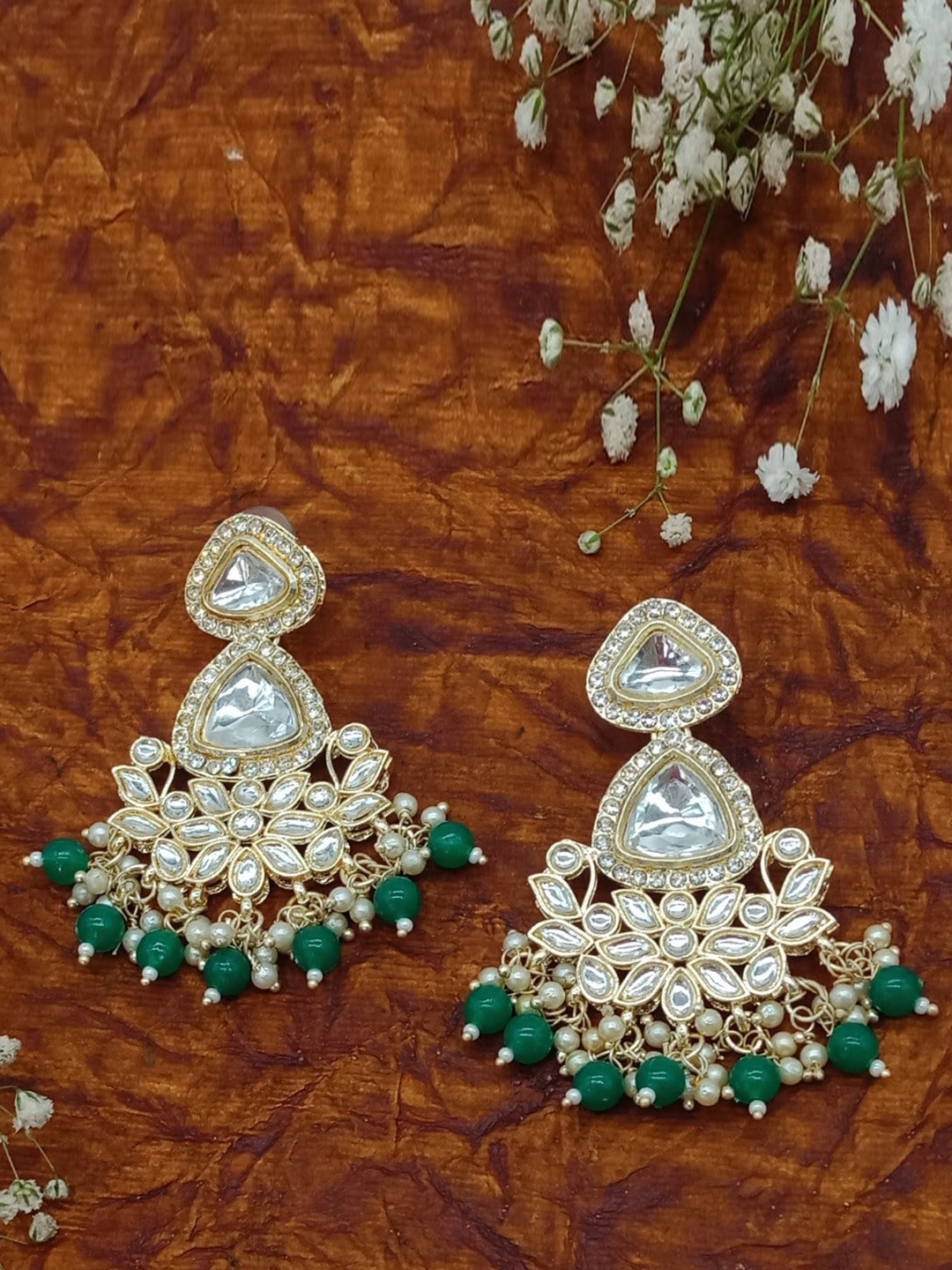 

AASHISH IMITATION Gold-Plated Kundan Studded Contemporary Drop Earrings