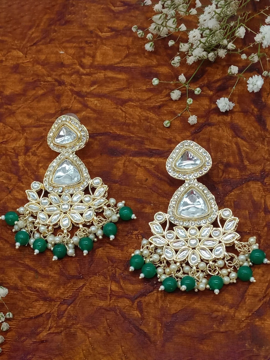 

AASHISH IMITATION Gold-Plated Kundan Studded Contemporary Drop Earrings
