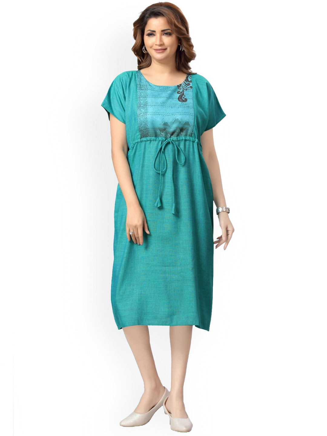 

CEE-18 Printed Cotton A-line Midi Dress, Blue