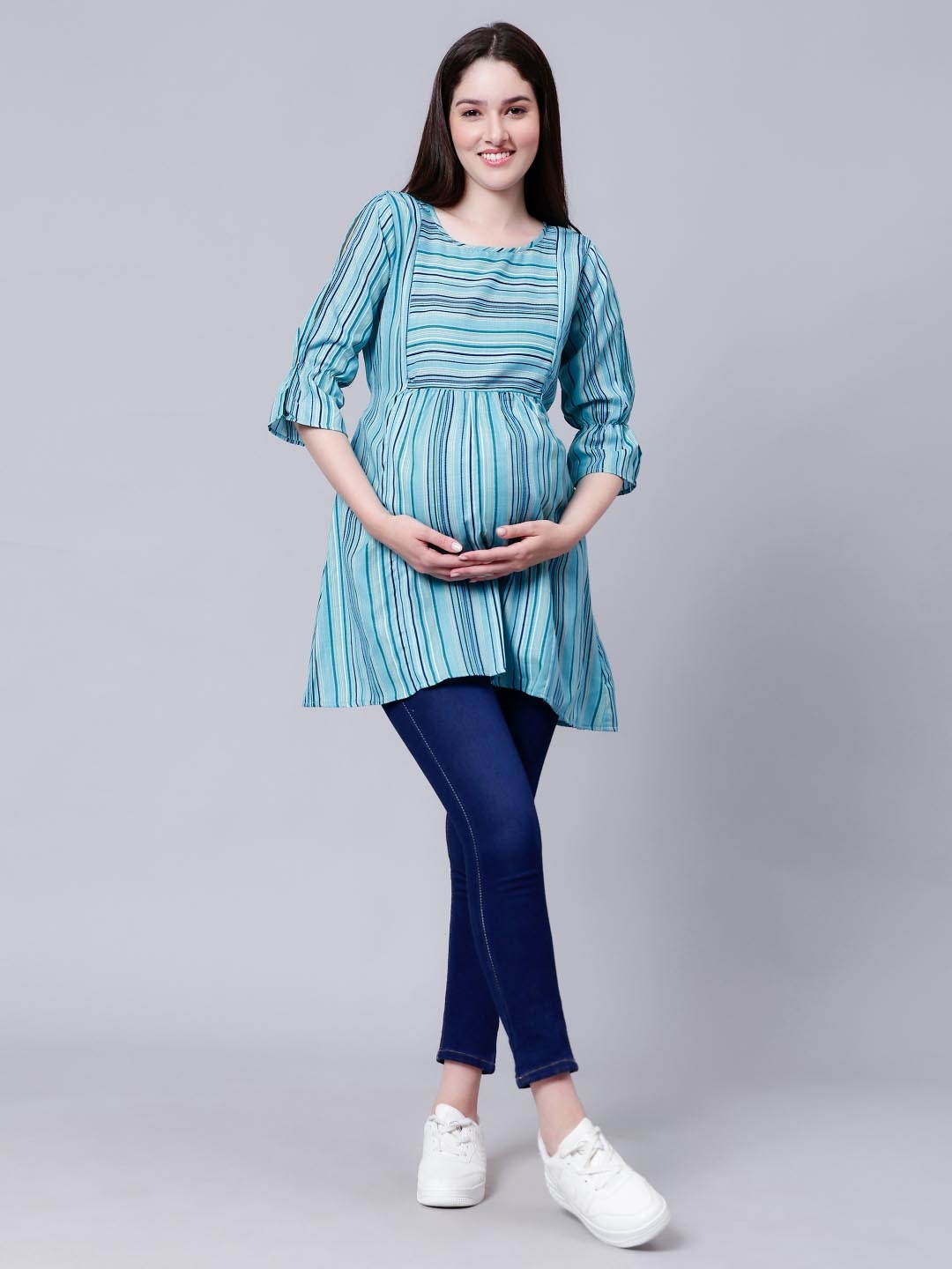 

CEE-18 Striped Cotton A-Line Maternity Top, Blue