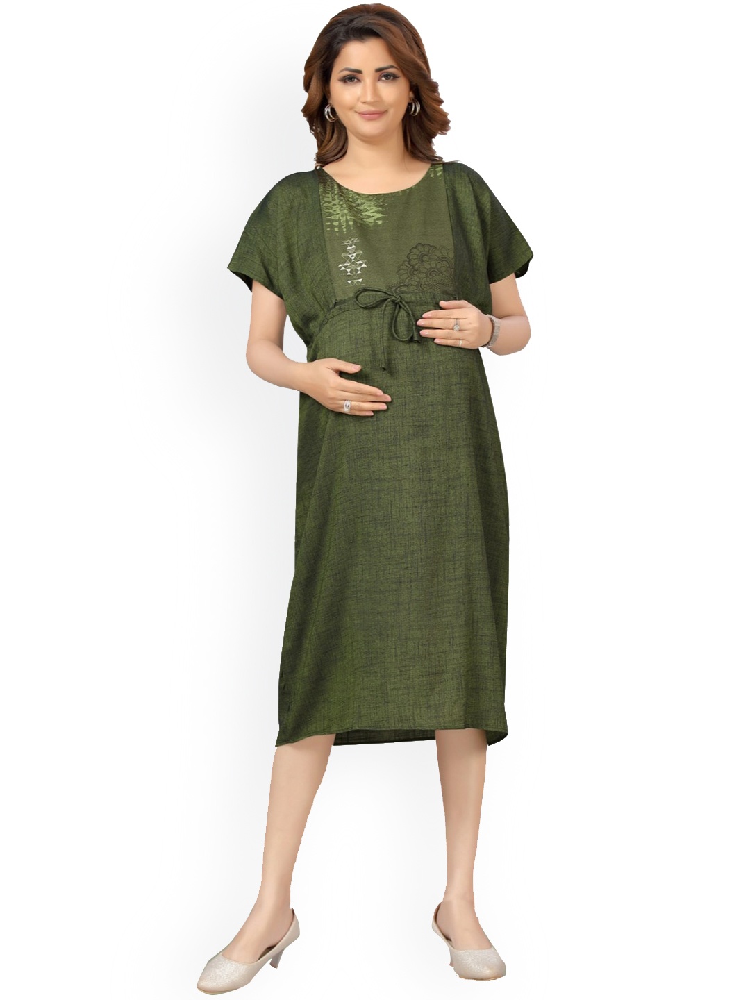 

CEE-18 Maternity Kaftan Maxi Dress Cum Nighty, Green