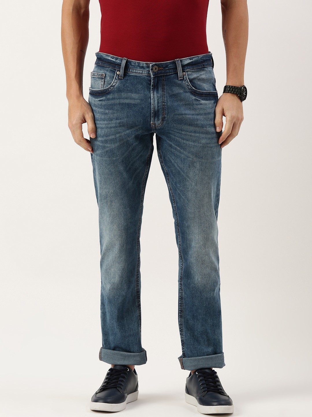 

Peter England Casuals Men Slim Fit Heavy Fade Jeans, Blue