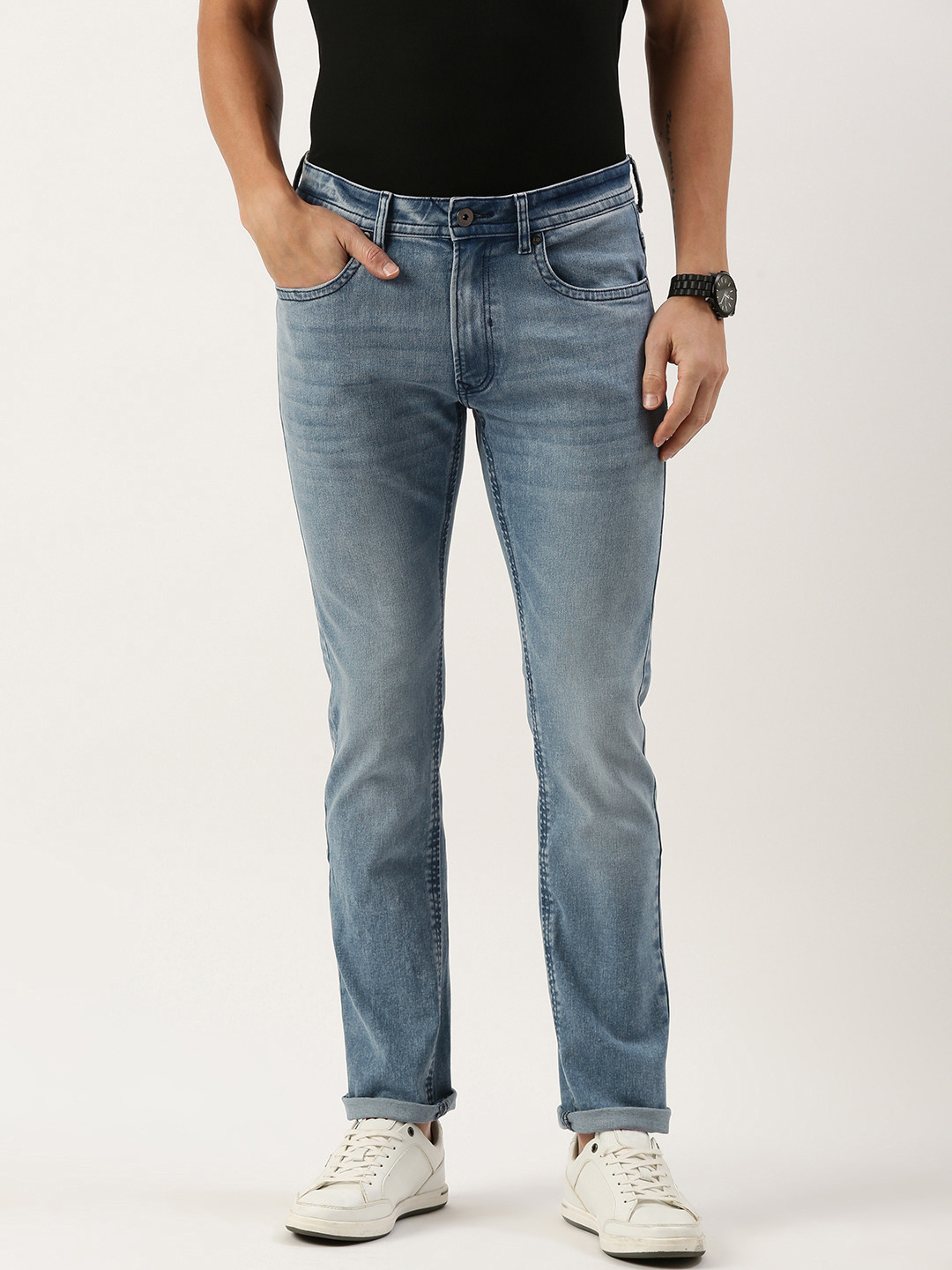 

Peter England Casuals Men Slim Fit Heavy Fade Jeans, Blue