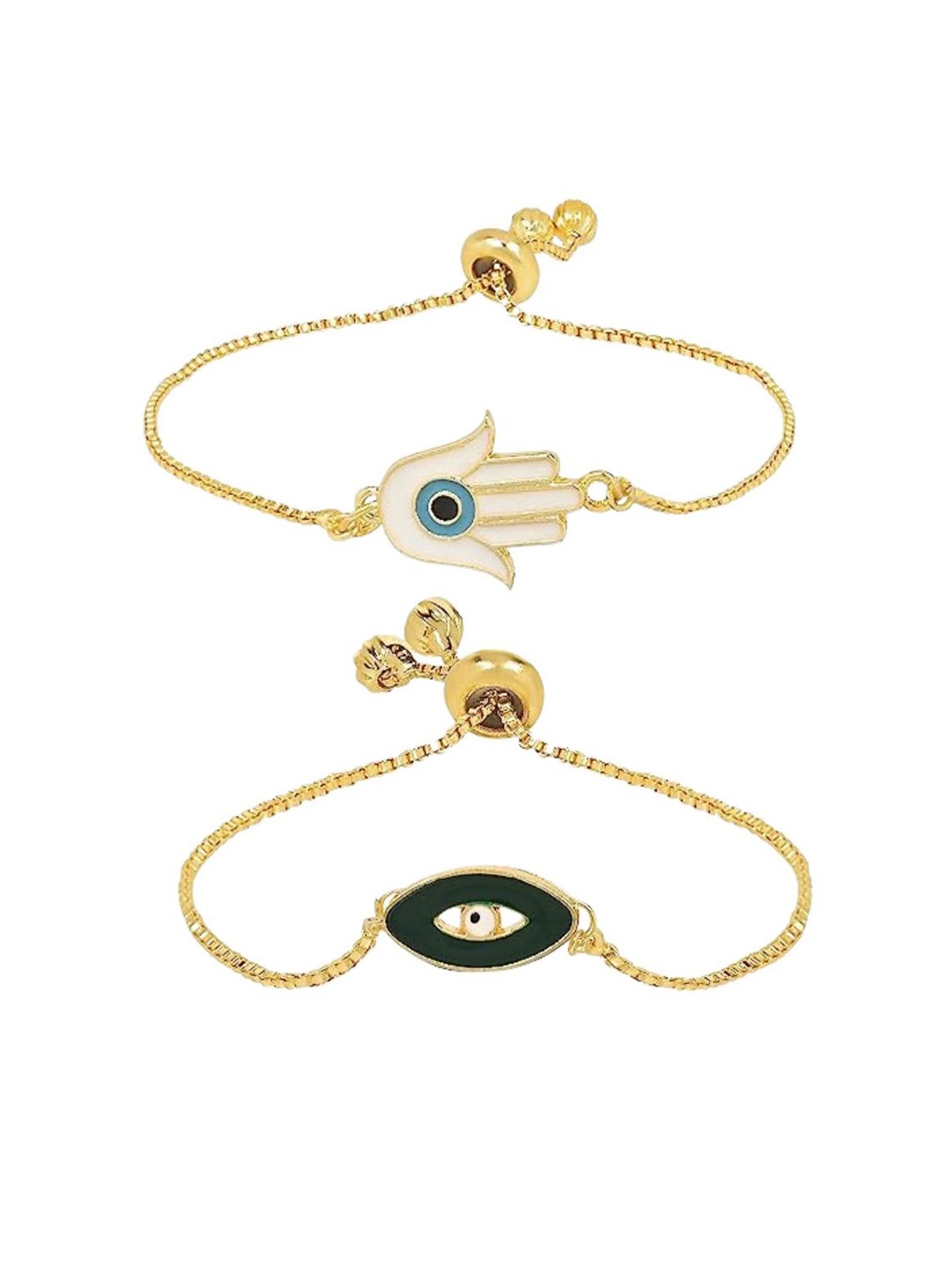 

I Jewels Women Set Of 2 Gold-Plated Evil Eye Charm Bracelets