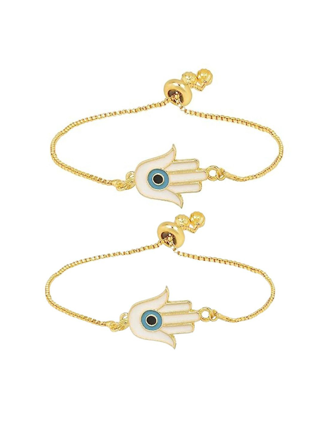 

I Jewels Women Set Of 2 Gold-Plated Evil Eye Charm Bracelets