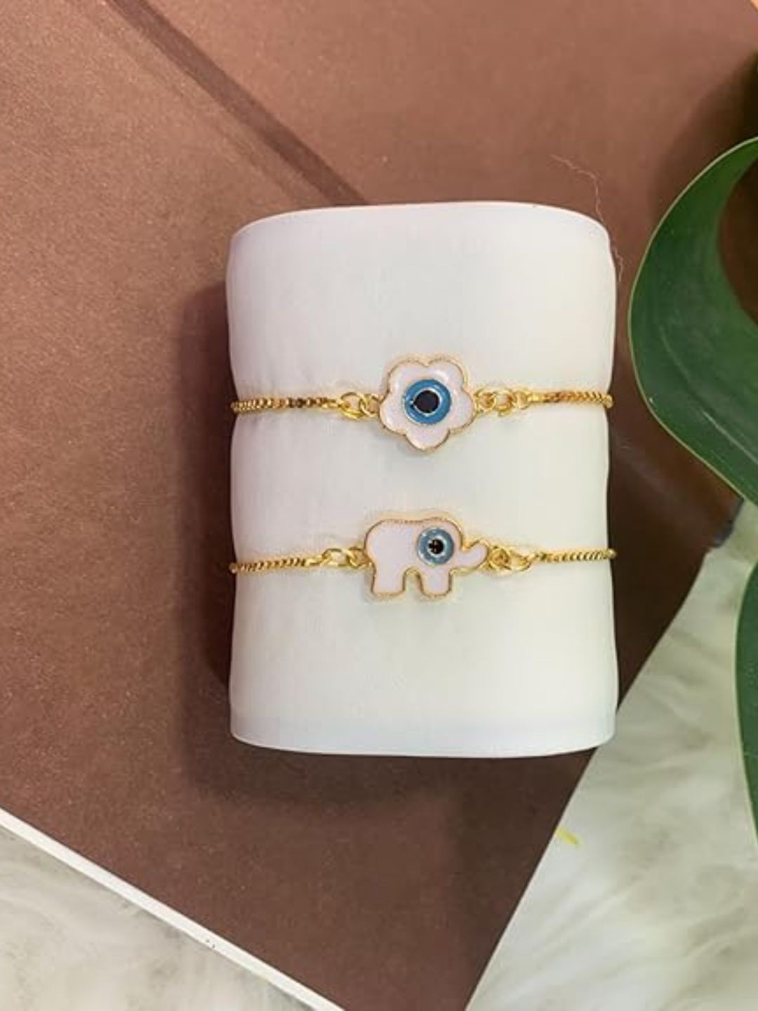 

I Jewels Women 2 Gold-Toned & White Gold-Plated Charm Bracelet