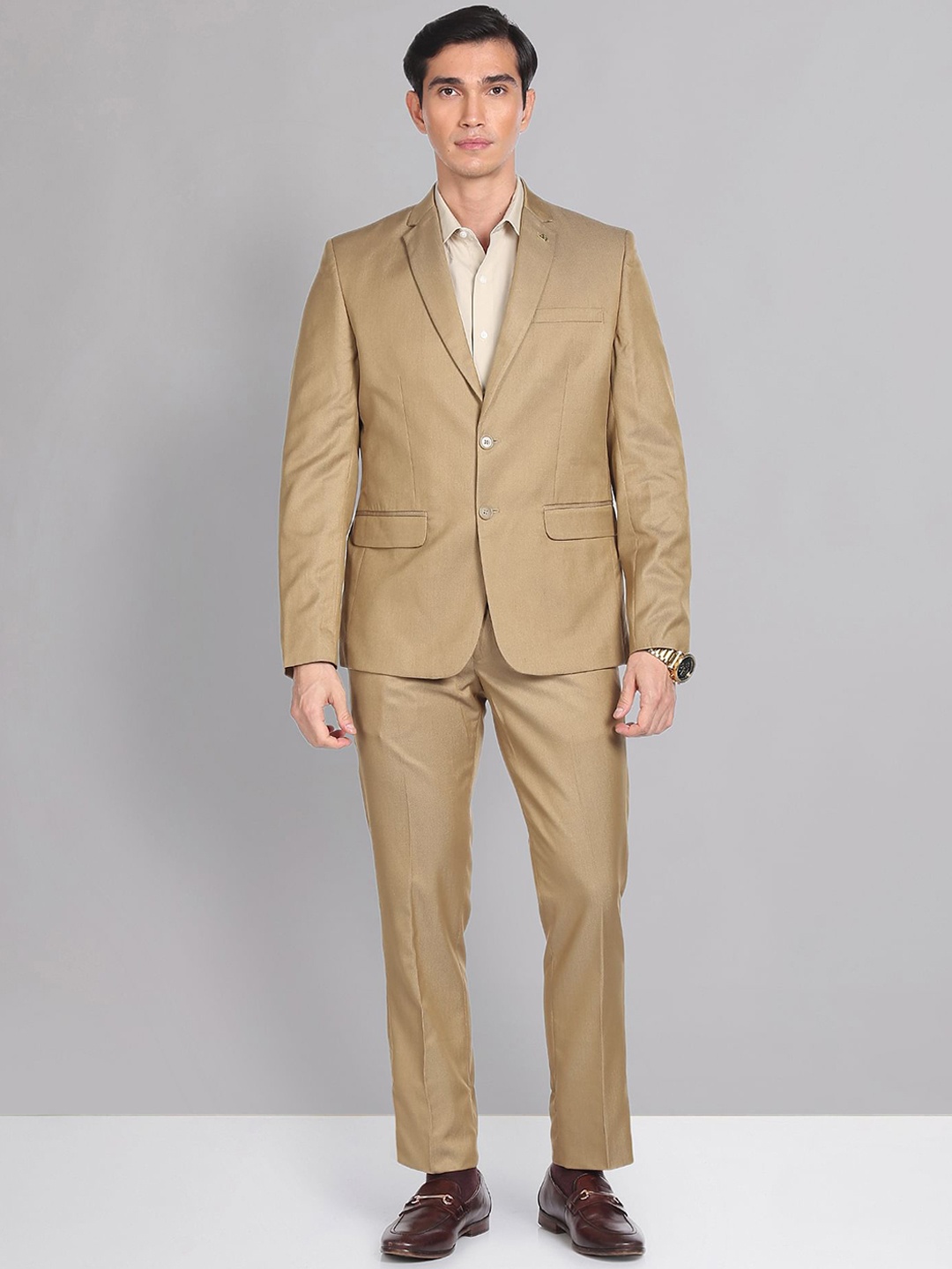 

AD By Arvind Single-Breasted Two-Piece Formal Suit, Khaki